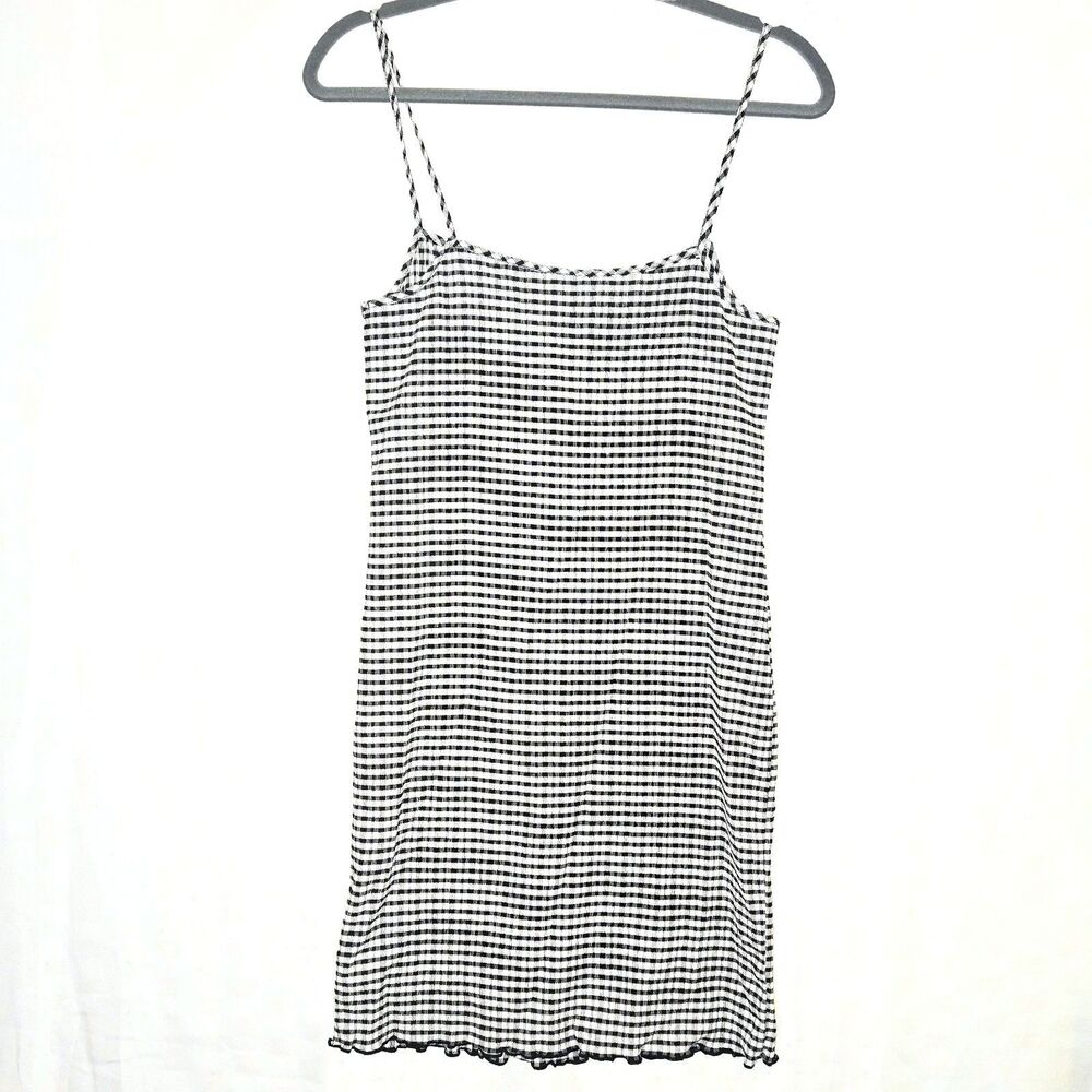 GAP Dress Gingham Mini Ruffle Hem Cotton Dark Blue/White Women Medium NEW NWT - Picture 8 of 9